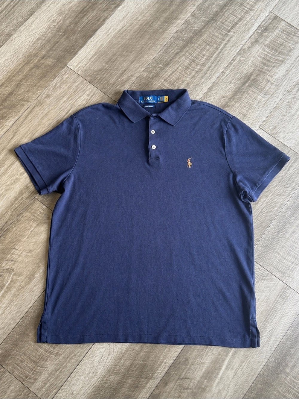Polo Ralph Lauren Custom Slim Fit Polo Shirt Men's Sz L Navy Blue 100% Cotton